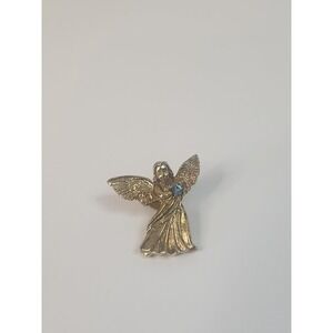 Vintage Camco Gold Tone Guardian Angel Pin December Birthstone Blue Zircon